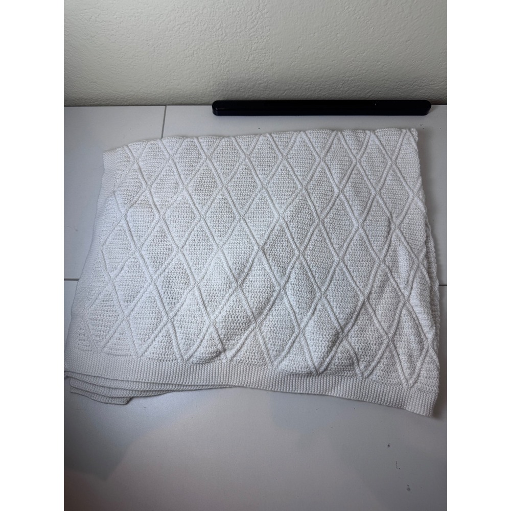 Bonbini Baby Blanket Heirloom Kids‎ OS White Diamond Knit Minimalist Crochet